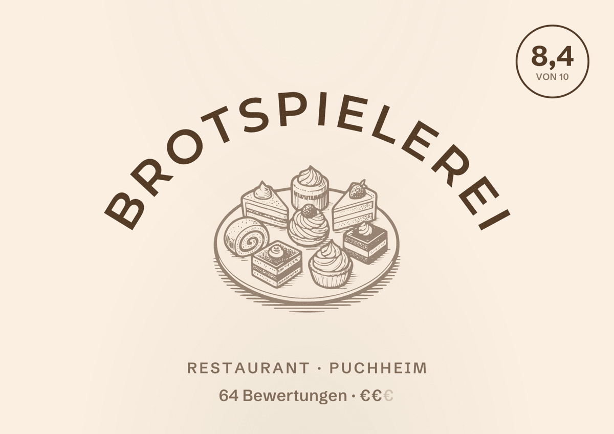 Illustriertes Poster von Brotspielerei, Restaurant in Puchheim: Bewertung 8,4 von 10 aus 64 Bewertungen, Preisniveau €€