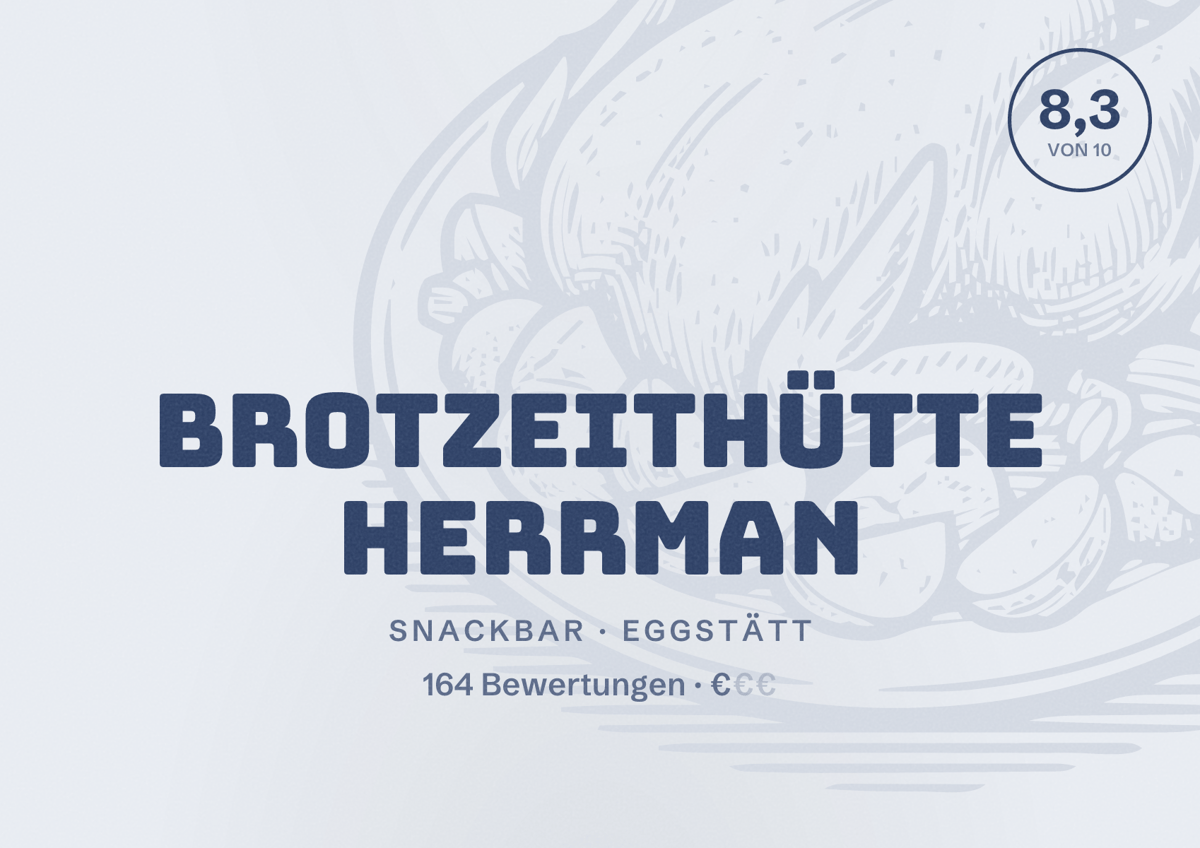 Illustriertes Poster von Brotzeithütte Herrman, Snackbar in Eggstätt: Bewertung 8,3 von 10 aus 164 Bewertungen, Preisniveau €