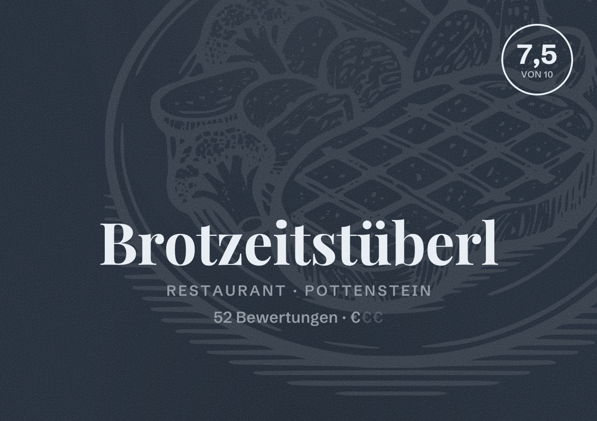 Illustriertes Poster von Brotzeitstüberl, Restaurant in Pottenstein: Bewertung 7,5 von 10 aus 52 Bewertungen, Preisniveau €
