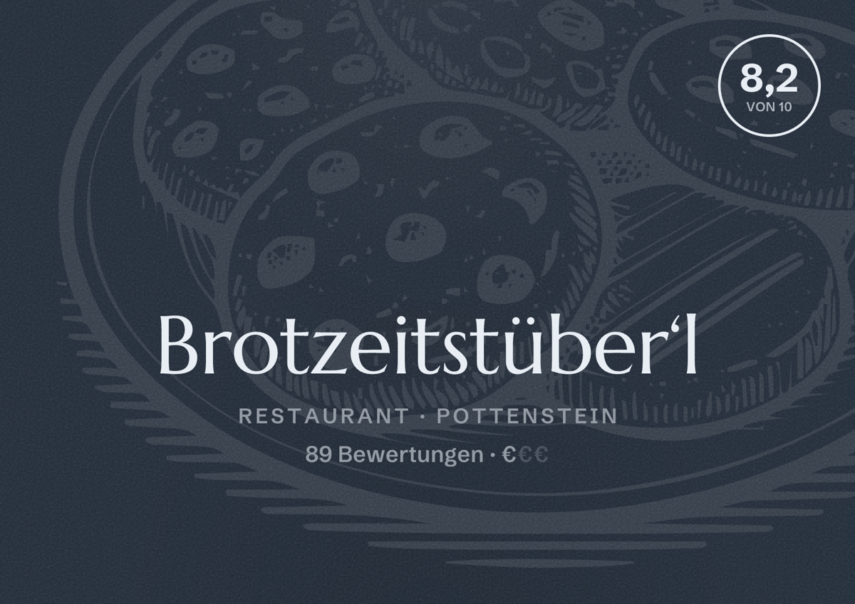 Illustriertes Poster von Brotzeitstüber‘l, Restaurant in Pottenstein: Bewertung 8,2 von 10 aus 89 Bewertungen, Preisniveau €