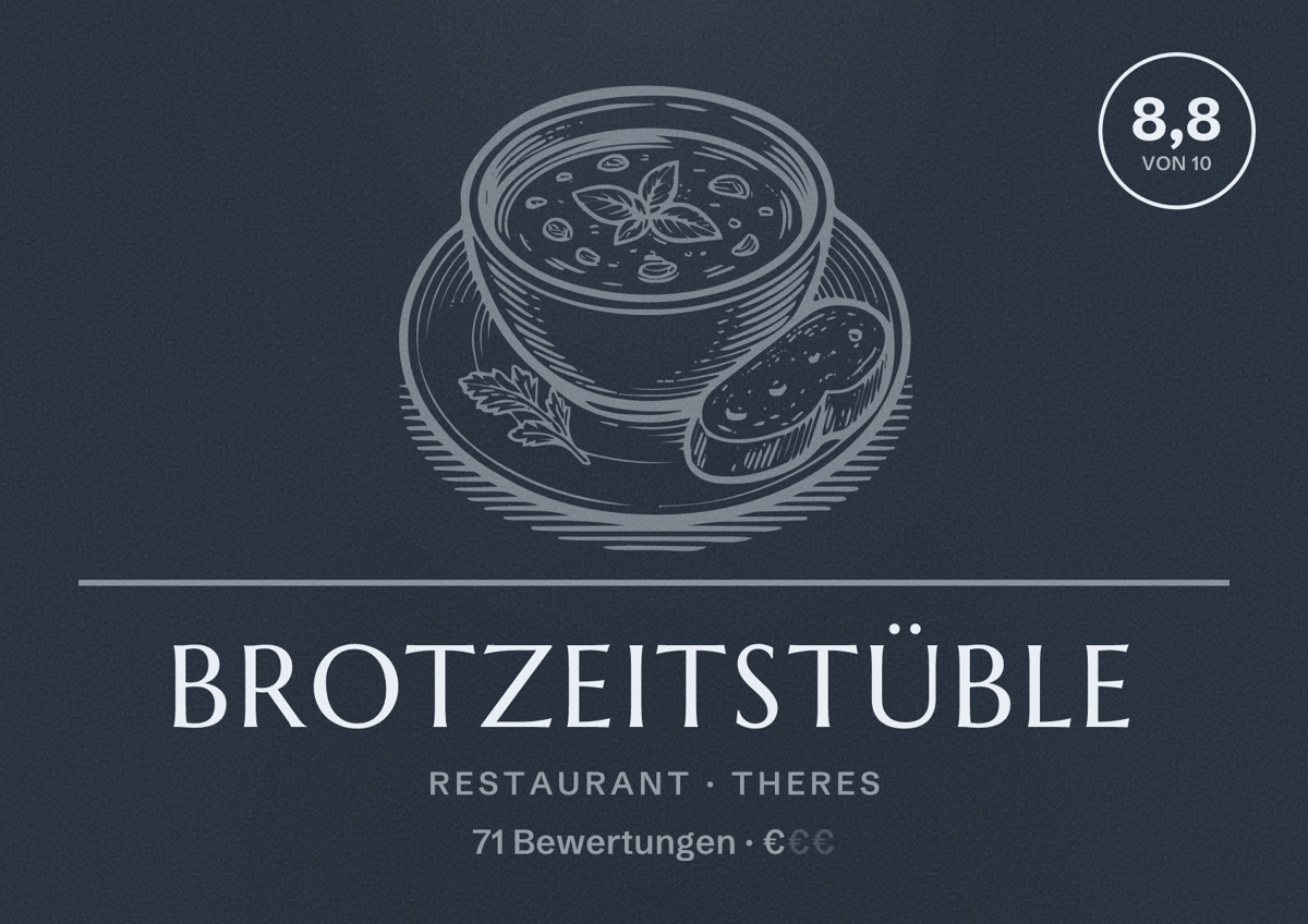 Illustriertes Poster von Brotzeitstüble, Restaurant in Theres: Bewertung 8,8 von 10 aus 71 Bewertungen, Preisniveau €