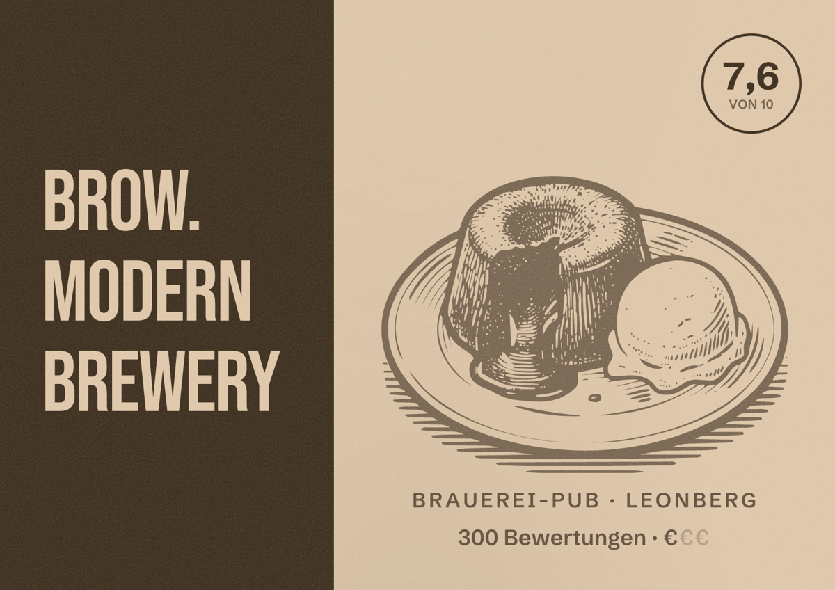 Illustriertes Poster von BROW. modern brewery, Brauerei-Pub in Leonberg: Bewertung 7,6 von 10 aus 300 Bewertungen, Preisniveau €