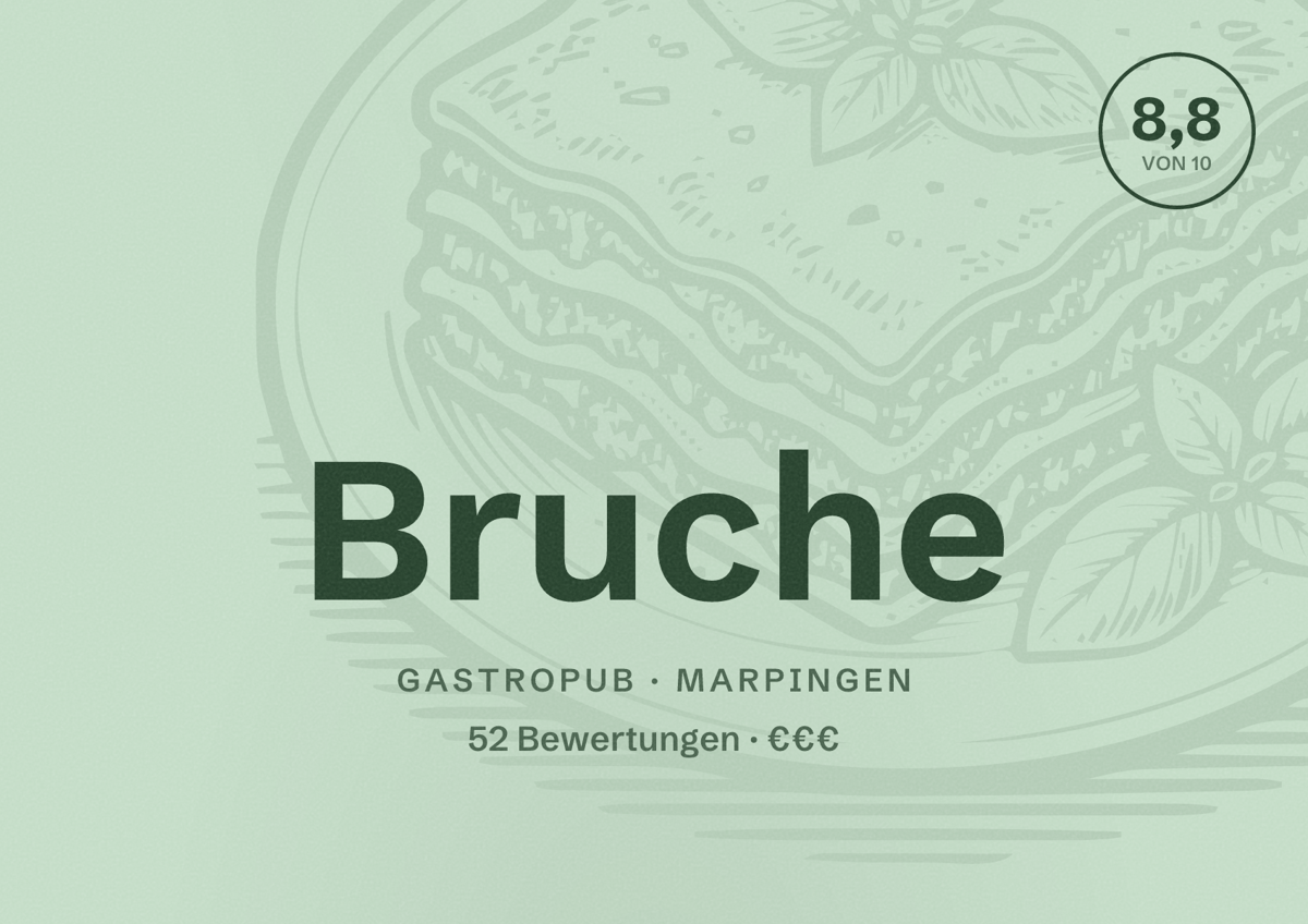Illustriertes Poster von Bruche, Gastropub in Marpingen: Bewertung 8,8 von 10 aus 52 Bewertungen, Preisniveau €€€
