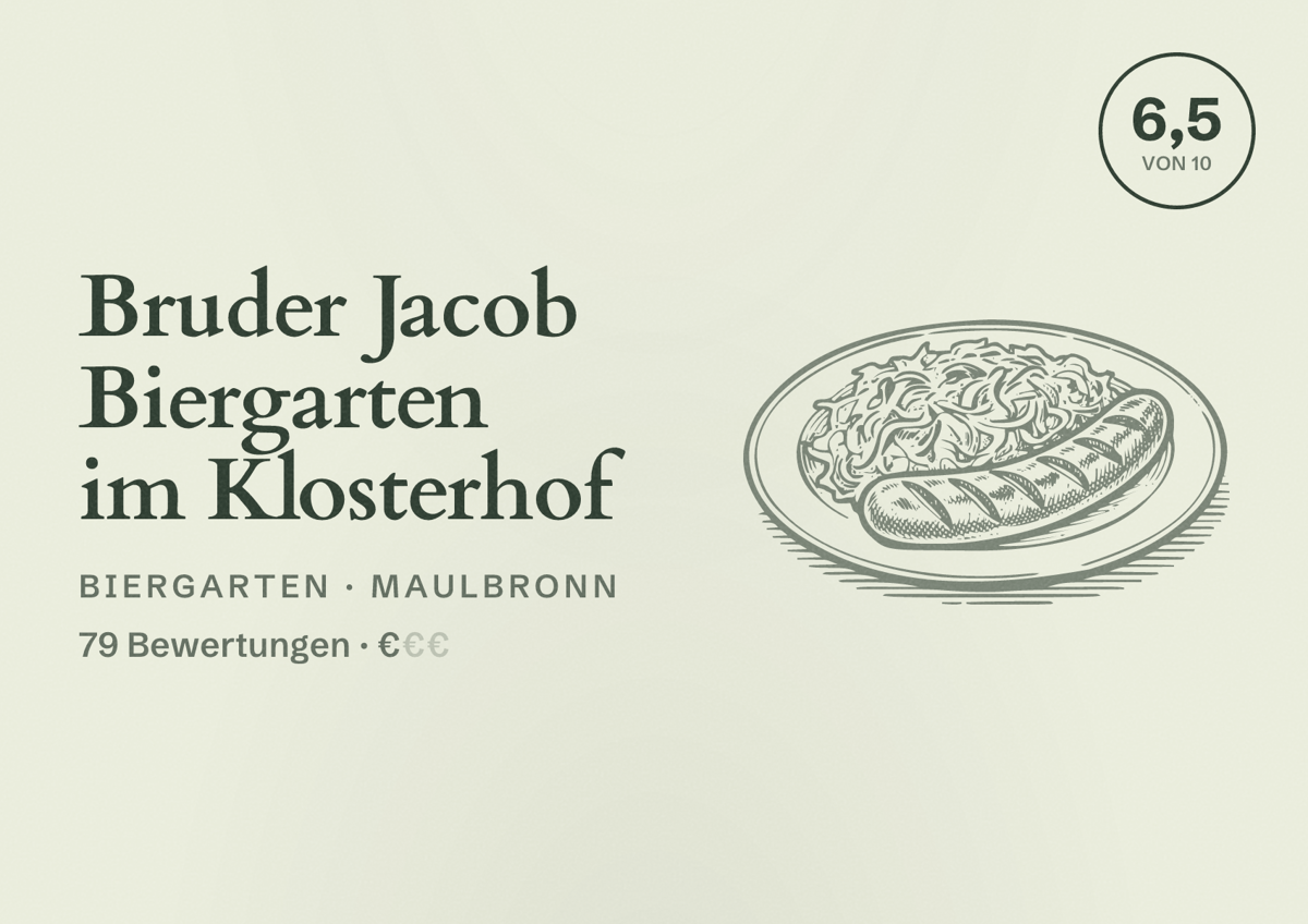 Illustriertes Poster von Bruder Jacob Biergarten im Klosterhof, Biergarten in Maulbronn: Bewertung 6,5 von 10 aus 79 Bewertungen, Preisniveau €