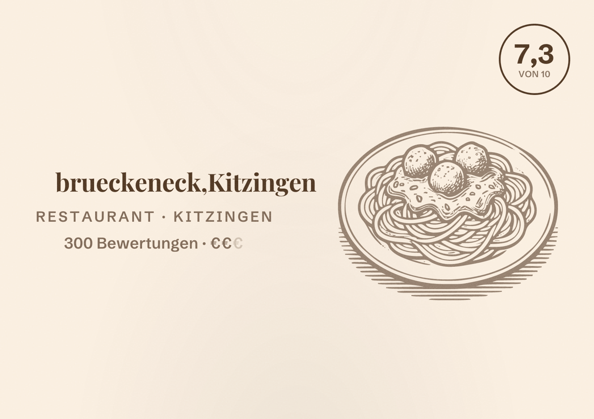 Illustriertes Poster von brueckeneck,Kitzingen, Restaurant in Kitzingen: Bewertung 7,3 von 10 aus 300 Bewertungen, Preisniveau €€