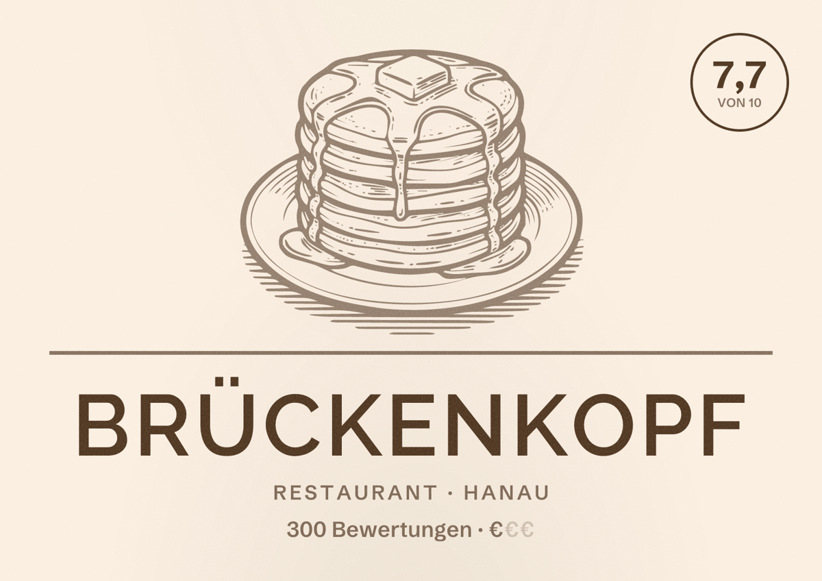Illustriertes Poster von Brückenkopf, Restaurant in Hanau: Bewertung 7,7 von 10 aus 300 Bewertungen, Preisniveau €