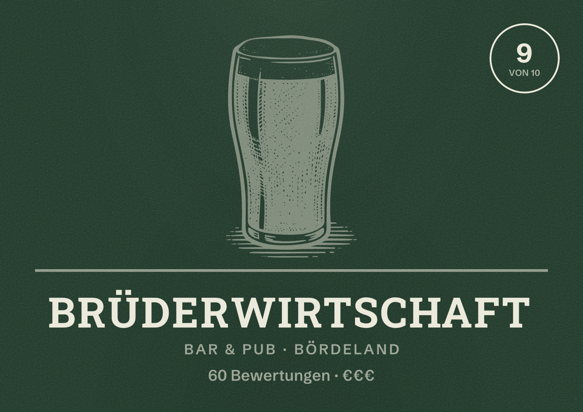 Illustriertes Poster von Brüderwirtschaft, Bar & Pub in Bördeland: Bewertung 9 von 10 aus 60 Bewertungen, Preisniveau €€€