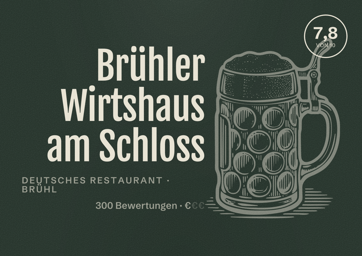 Illustriertes Poster von Brühler Wirtshaus am Schloss, Deutsches Restaurant in Brühl: Bewertung 7,8 von 10 aus 300 Bewertungen, Preisniveau €