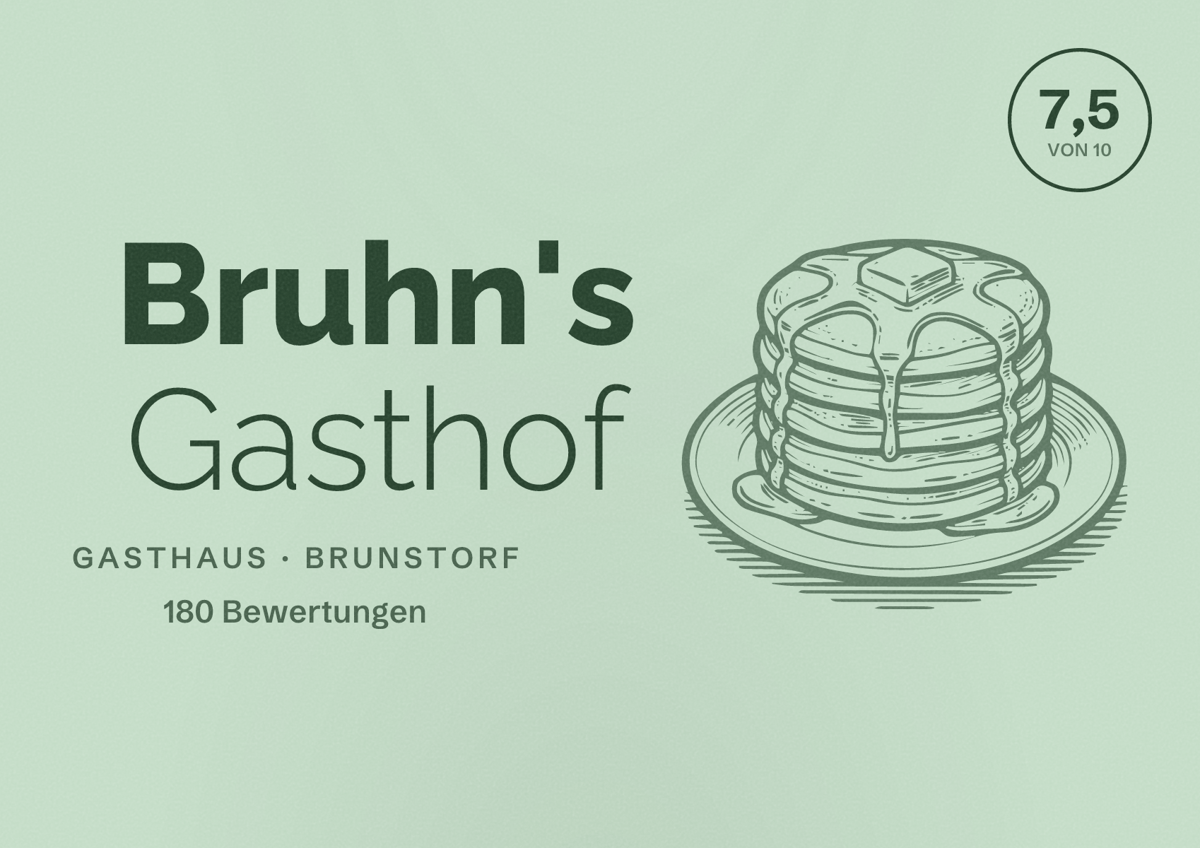 Illustriertes Poster von Bruhn's Gasthof, Gasthaus in Brunstorf: Bewertung 7,5 von 10 aus 180 Bewertungen