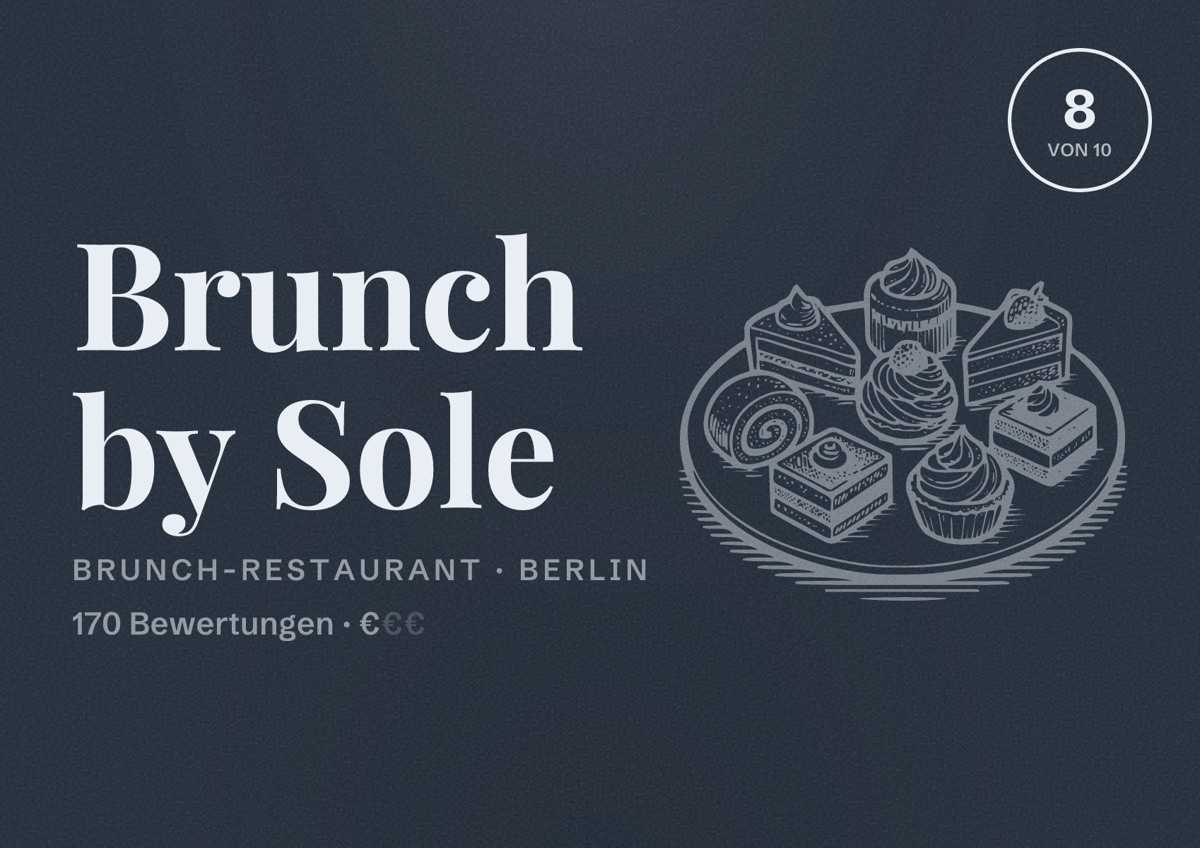 Illustriertes Poster von Brunch by Sole, Brunch-Restaurant in Berlin: Bewertung 8,0 von 10 aus 170 Bewertungen, Preisniveau €