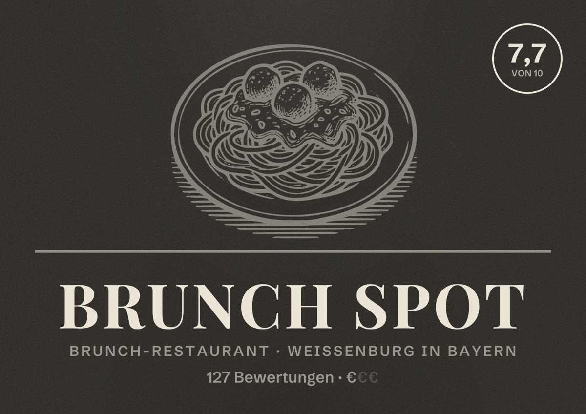 Illustriertes Poster von Brunch Spot, Brunch-Restaurant in Weißenburg in Bayern: Bewertung 7,7 von 10 aus 127 Bewertungen, Preisniveau €