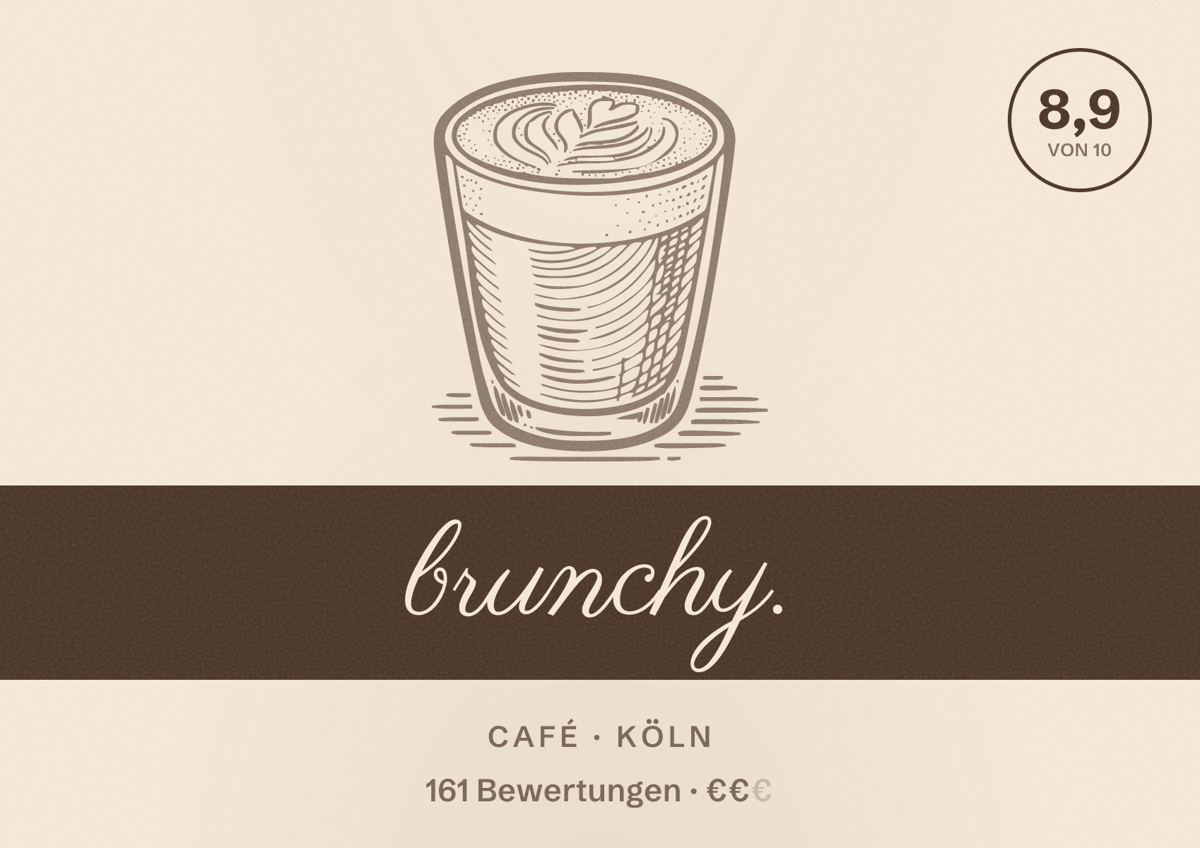 Illustriertes Poster von brunchy., Café in Köln: Bewertung 8,9 von 10 aus 161 Bewertungen, Preisniveau €€