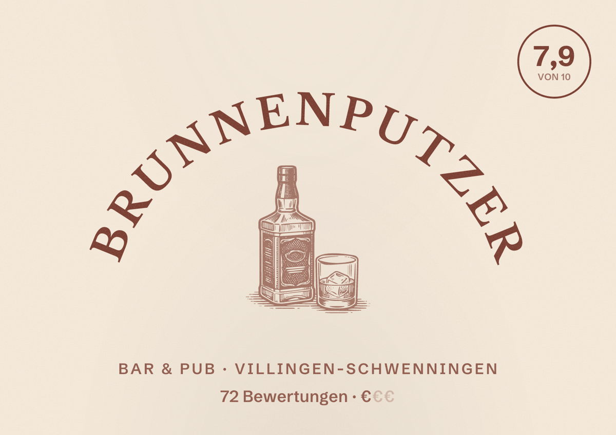 Illustriertes Poster von Brunnenputzer, Bar & Pub in Villingen-Schwenningen: Bewertung 7,9 von 10 aus 72 Bewertungen, Preisniveau €