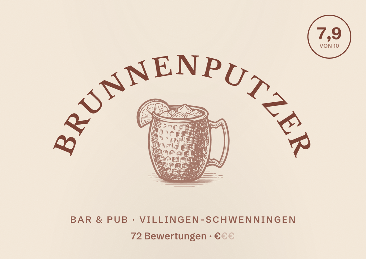 Illustriertes Poster von Brunnenputzer, Bar & Pub in Villingen-Schwenningen: Bewertung 7,9 von 10 aus 72 Bewertungen, Preisniveau €