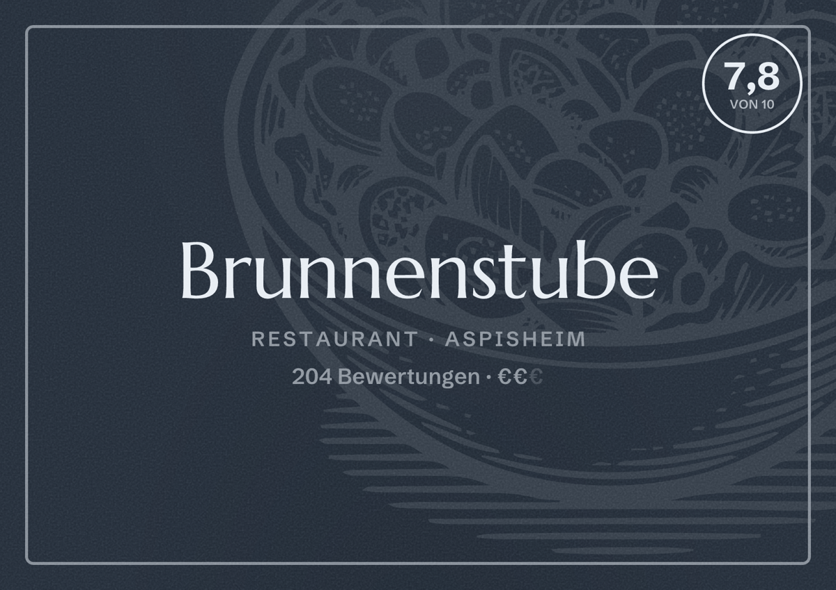Illustriertes Poster von Brunnenstube, Restaurant in Aspisheim: Bewertung 7,8 von 10 aus 204 Bewertungen, Preisniveau €€