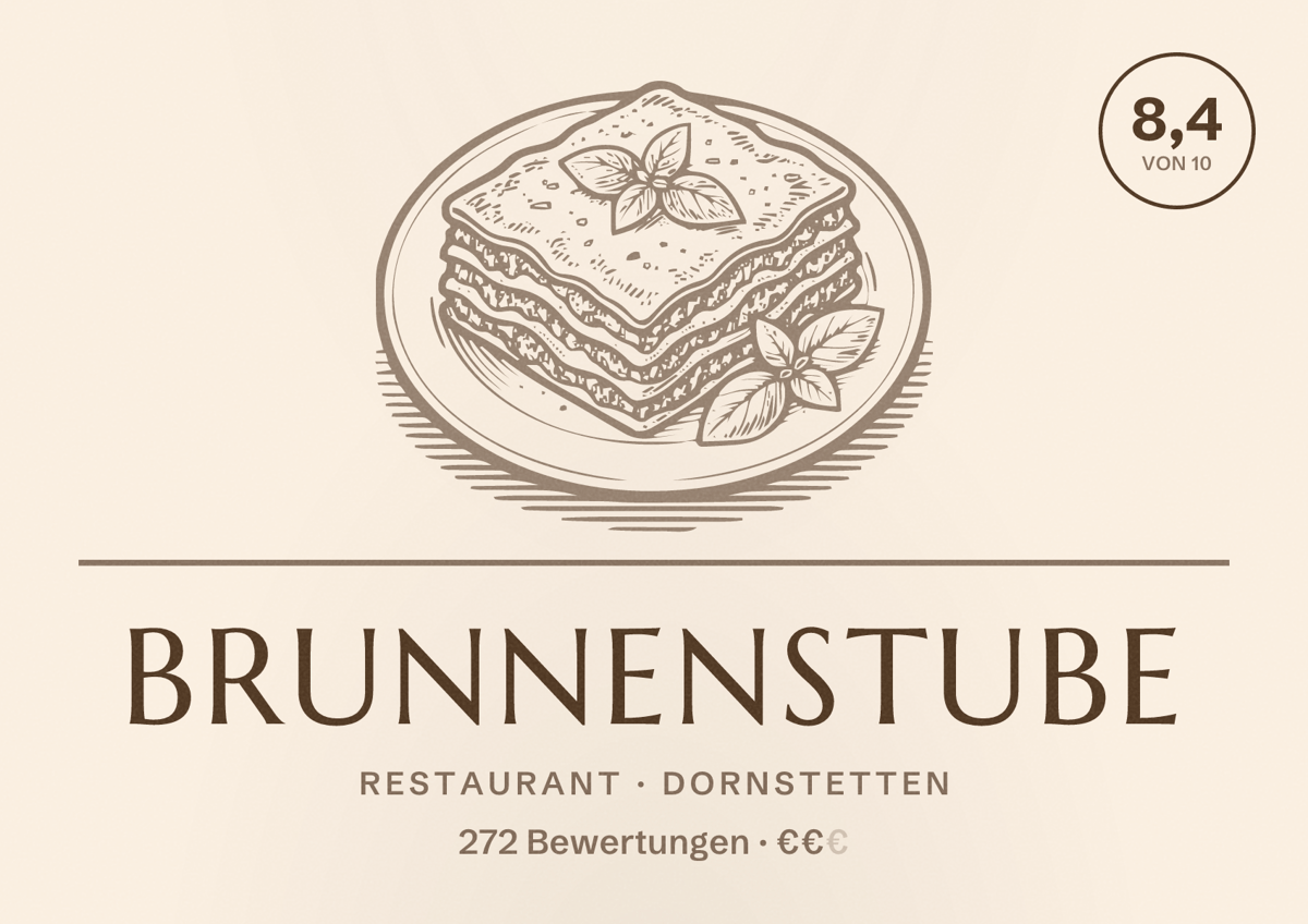 Illustriertes Poster von Brunnenstube, Restaurant in Dornstetten: Bewertung 8,4 von 10 aus 272 Bewertungen, Preisniveau €€