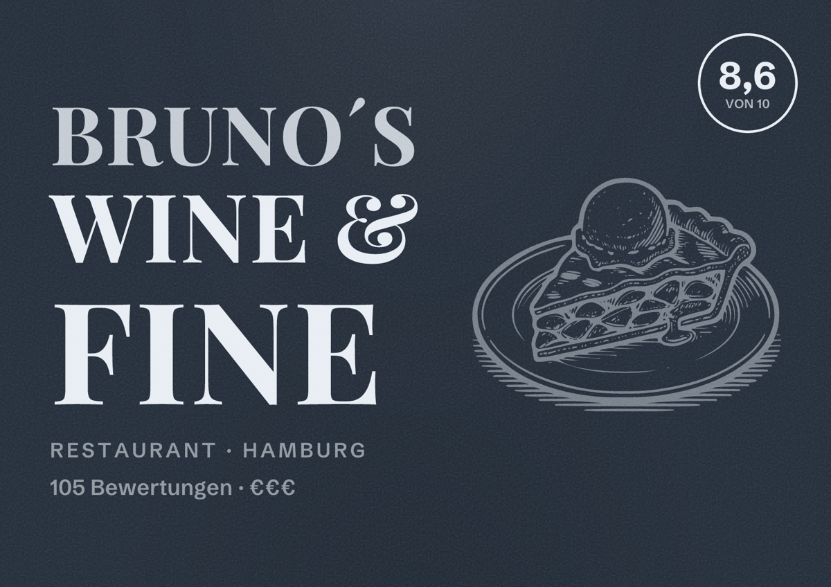Illustriertes Poster von BRUNO´S Wine & Fine, Restaurant in Hamburg: Bewertung 8,6 von 10 aus 105 Bewertungen, Preisniveau €€€