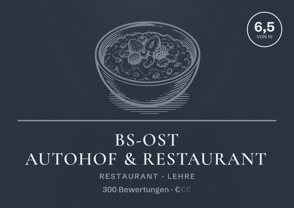 Illustriertes Poster von BS-Ost Autohof & Restaurant, Restaurant in Lehre: Bewertung 6,5 von 10 aus 300 Bewertungen, Preisniveau €