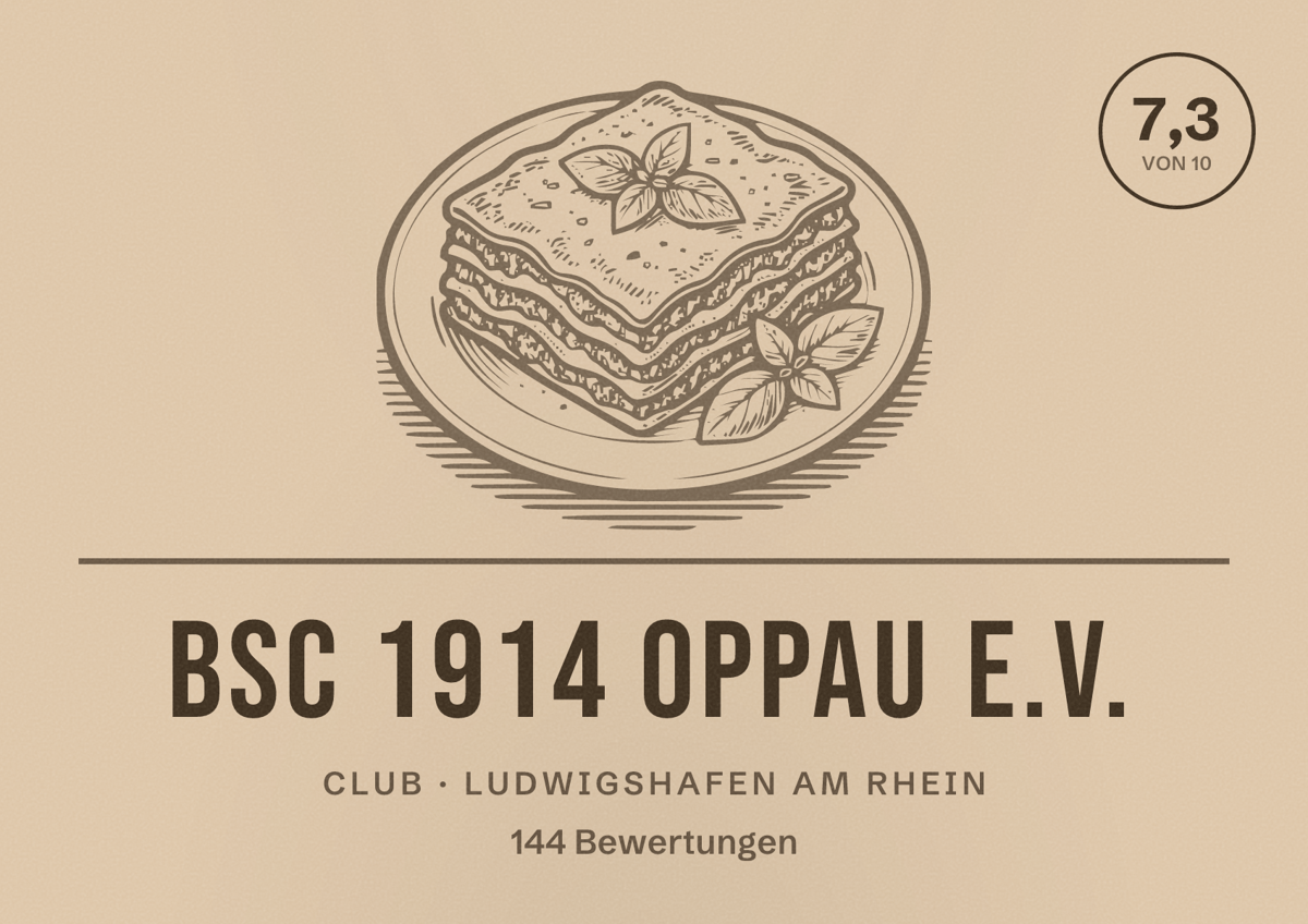 Illustriertes Poster von BSC 1914 Oppau e.V., Club in Ludwigshafen am Rhein: Bewertung 7,3 von 10 aus 144 Bewertungen