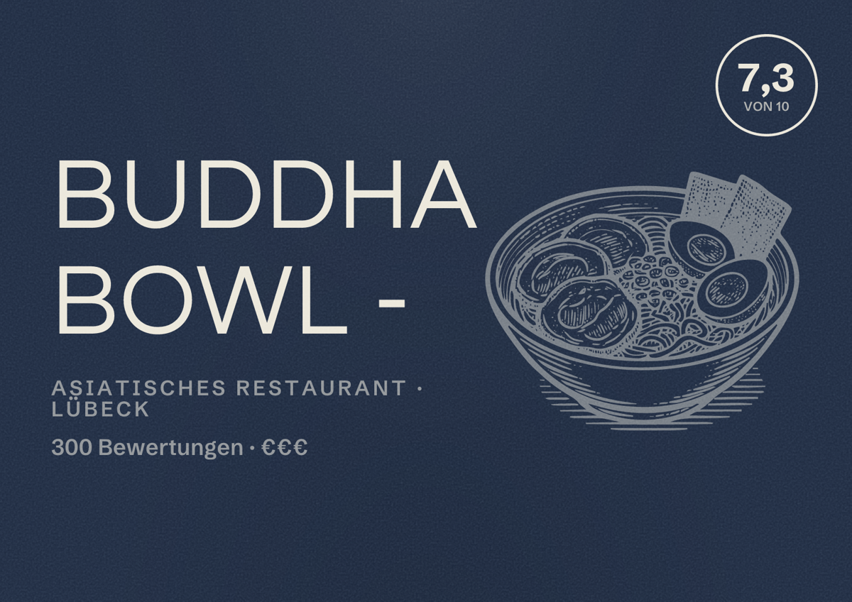 Illustriertes Poster von Buddha Bowl -, Asiatisches Restaurant in Lübeck: Bewertung 7,3 von 10 aus 300 Bewertungen, Preisniveau €€€