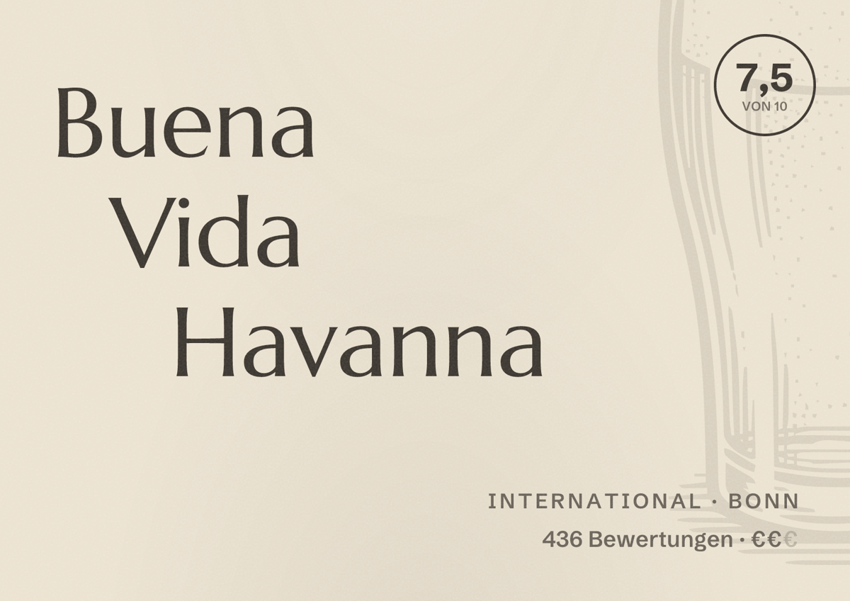 Illustriertes Poster von Buena Vida Havanna, International in Bonn: Bewertung 7,5 von 10 aus 436 Bewertungen, Preisniveau €€