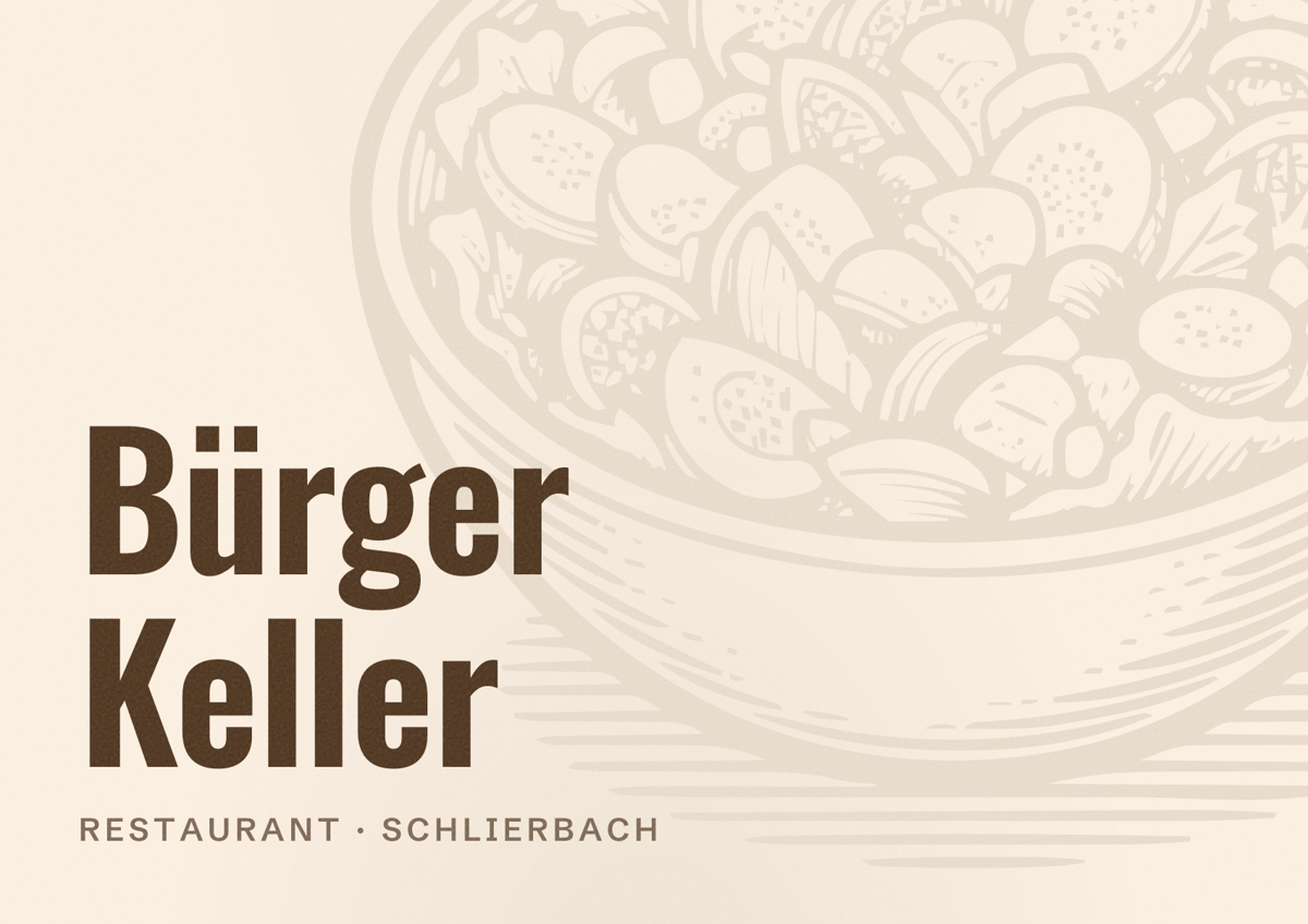 Illustriertes Poster von Bürger Keller, Restaurant in Schlierbach
