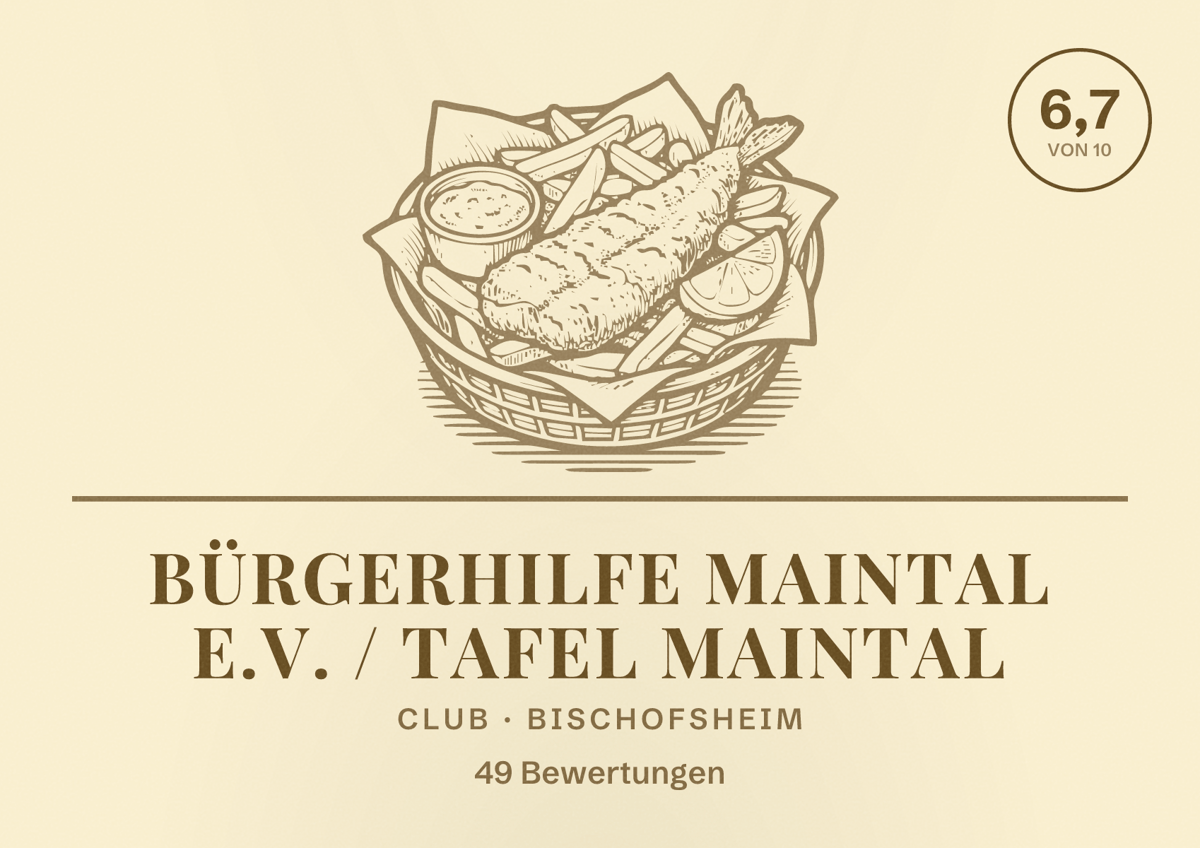 Illustriertes Poster von Bürgerhilfe Maintal e.V. / Tafel Maintal, Club in Bischofsheim: Bewertung 6,7 von 10 aus 49 Bewertungen