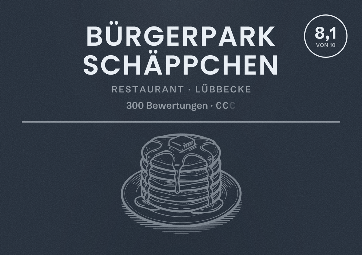 Illustriertes Poster von Bürgerpark Schäppchen, Restaurant in Lübbecke: Bewertung 8,1 von 10 aus 300 Bewertungen, Preisniveau €€