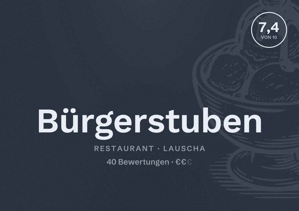 Illustriertes Poster von Bürgerstuben, Restaurant in Lauscha: Bewertung 7,4 von 10 aus 40 Bewertungen, Preisniveau €€