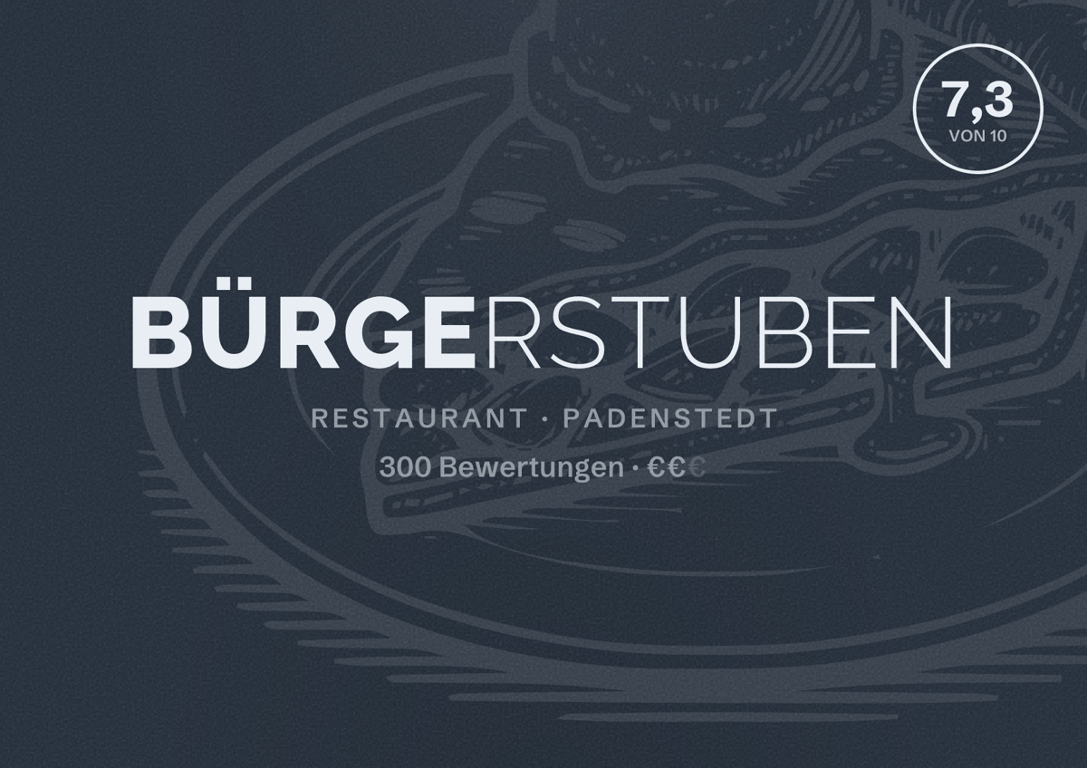 Illustriertes Poster von Bürgerstuben, Restaurant in Padenstedt: Bewertung 7,3 von 10 aus 300 Bewertungen, Preisniveau €€
