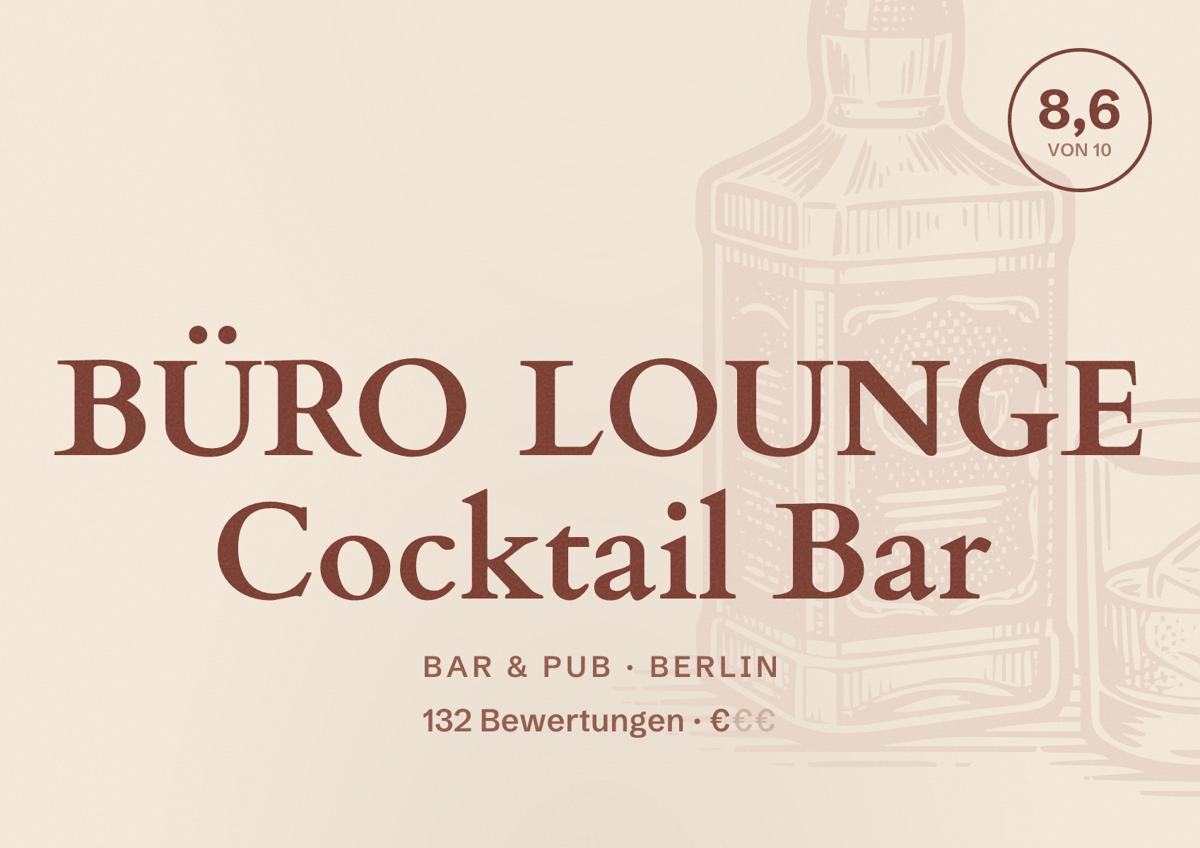 Illustriertes Poster von BÜRO LOUNGE Cocktail Bar, Bar & Pub in Berlin: Bewertung 8,6 von 10 aus 132 Bewertungen, Preisniveau €