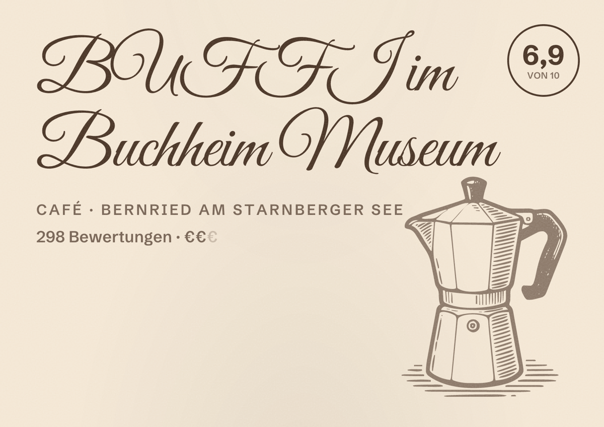 Illustriertes Poster von BUFFI im Buchheim Museum, Café in Bernried am Starnberger See: Bewertung 6,9 von 10 aus 298 Bewertungen, Preisniveau €€
