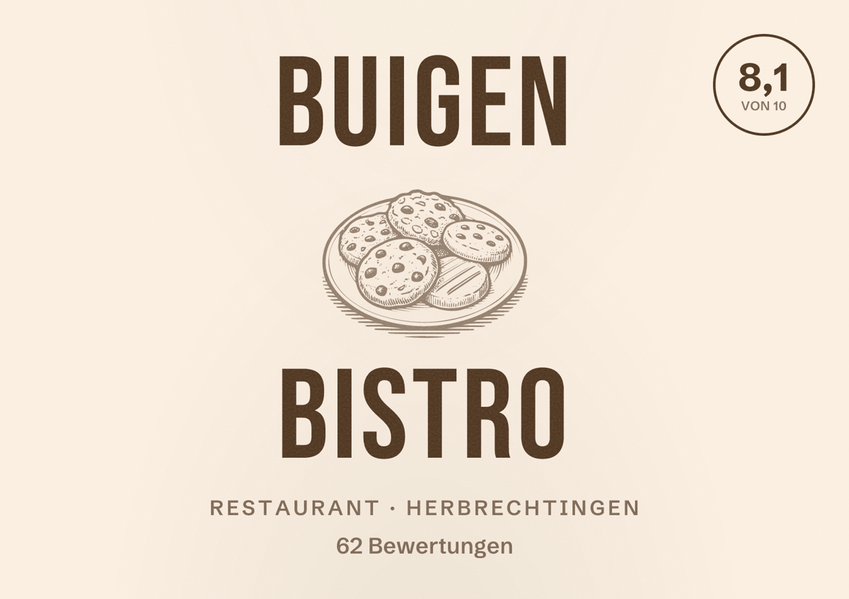 Illustriertes Poster von Buigen Bistro, Restaurant in Herbrechtingen: Bewertung 8,1 von 10 aus 62 Bewertungen