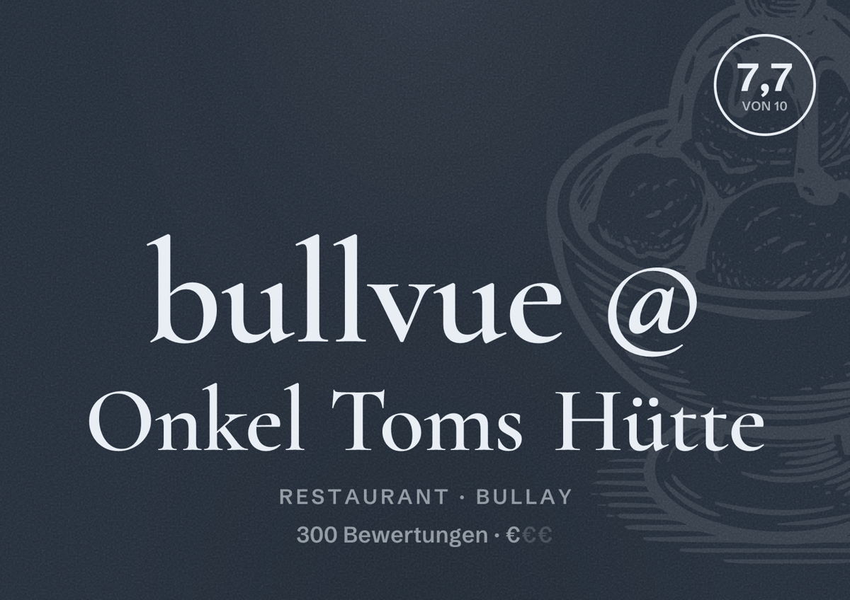 Illustriertes Poster von bullvue @ Onkel Toms Hütte, Restaurant in Bullay: Bewertung 7,7 von 10 aus 300 Bewertungen, Preisniveau €