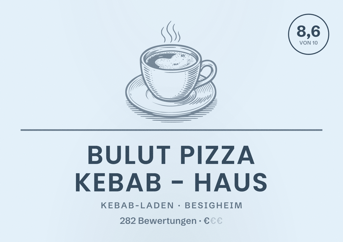 Illustriertes Poster von Bulut Pizza Kebab - Haus, Kebab-Laden in Besigheim: Bewertung 8,6 von 10 aus 282 Bewertungen, Preisniveau €