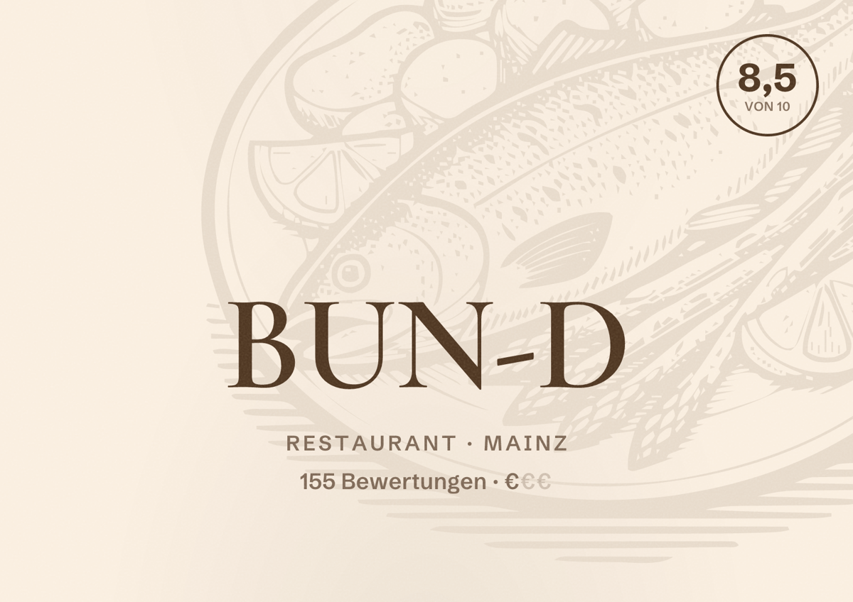 Illustriertes Poster von BUN-D, Restaurant in Mainz: Bewertung 8,5 von 10 aus 155 Bewertungen, Preisniveau €