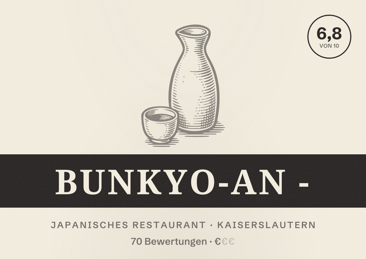 Illustriertes Poster von Bunkyo-an -, Japanisches Restaurant in Kaiserslautern: Bewertung 6,8 von 10 aus 70 Bewertungen, Preisniveau €
