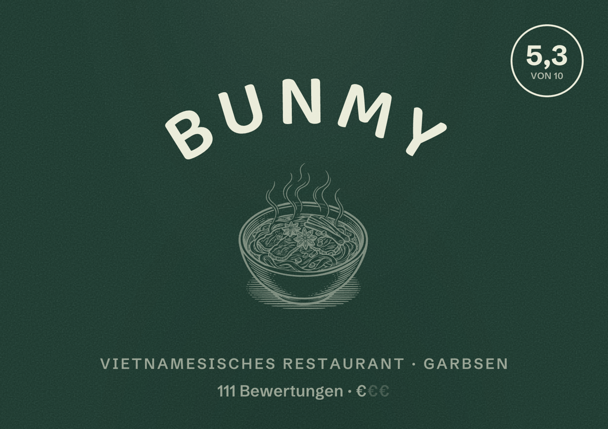 Illustriertes Poster von BunMy, Vietnamesisches Restaurant in Garbsen: Bewertung 5,3 von 10 aus 111 Bewertungen, Preisniveau €
