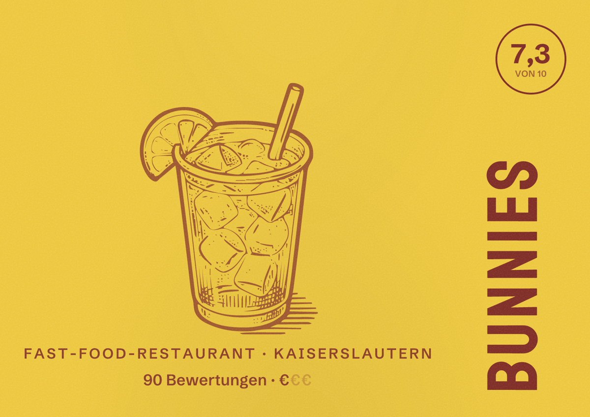 Illustriertes Poster von BUNNIES, Fast-Food-Restaurant in Kaiserslautern: Bewertung 7,3 von 10 aus 90 Bewertungen, Preisniveau €