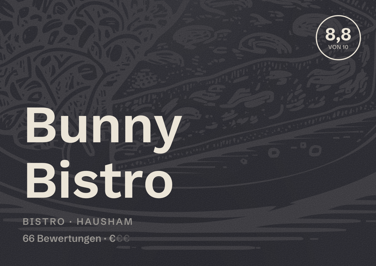 Illustriertes Poster von Bunny Bistro, Bistro in Hausham: Bewertung 8,8 von 10 aus 66 Bewertungen, Preisniveau €