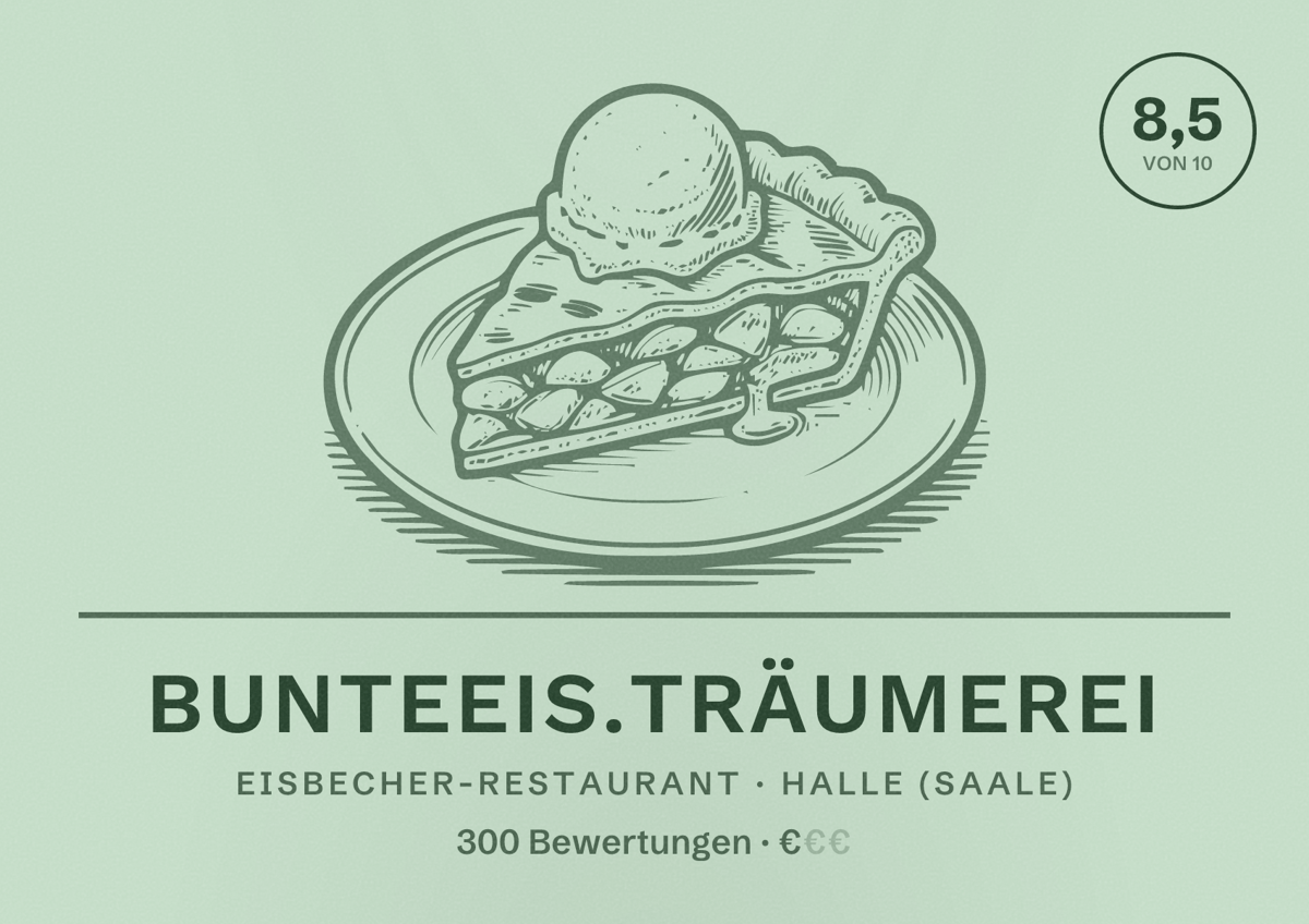 Illustriertes Poster von bunteEIS.TRÄUMEREI, Eisbecher-Restaurant in Halle (Saale): Bewertung 8,5 von 10 aus 300 Bewertungen, Preisniveau €