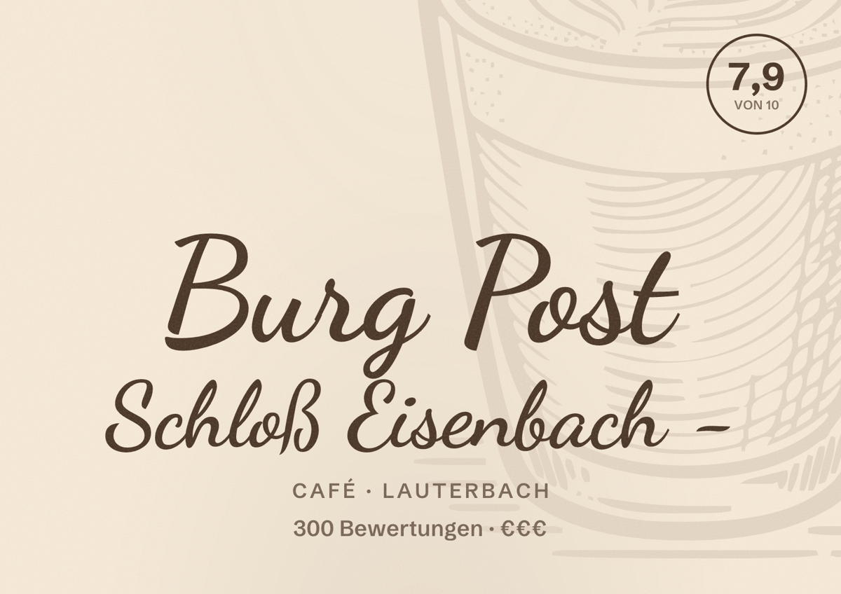 Illustriertes Poster von Burg Post Schloß Eisenbach -, Café in Lauterbach: Bewertung 7,9 von 10 aus 300 Bewertungen, Preisniveau €€€
