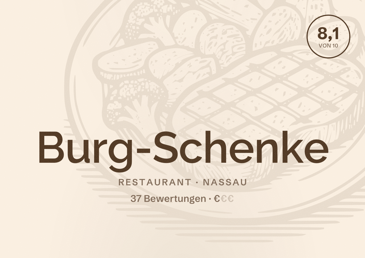 Illustriertes Poster von Burg-Schenke, Restaurant in Nassau: Bewertung 8,1 von 10 aus 37 Bewertungen, Preisniveau €