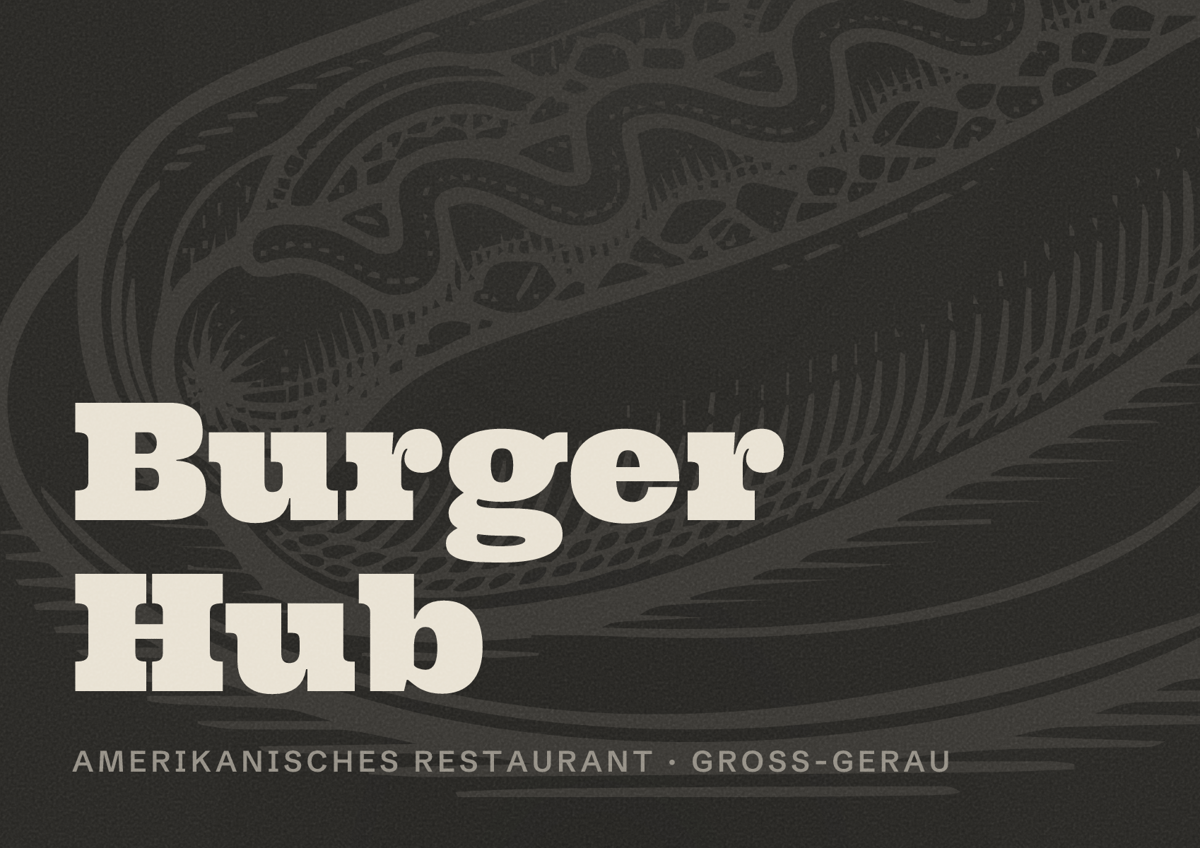 Illustriertes Poster von Burger Hub, Amerikanisches Restaurant in Groß-Gerau
