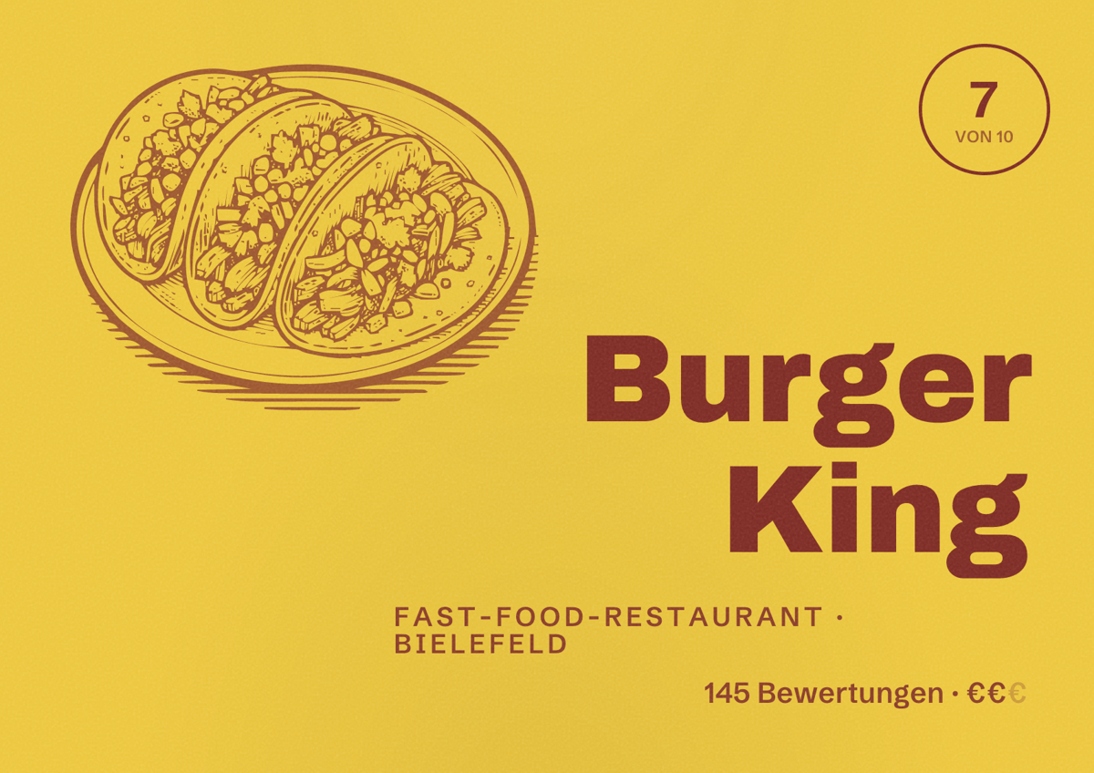 Illustriertes Poster von Burger King, Fast-Food-Restaurant in Bielefeld: Bewertung 7 von 10 aus 145 Bewertungen, Preisniveau €€