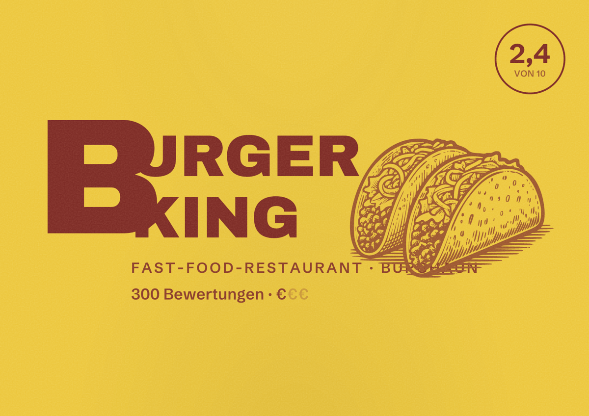 Illustriertes Poster von BURGER KING, Fast-Food-Restaurant in Burghaun: Bewertung 2,4 von 10 aus 300 Bewertungen, Preisniveau €