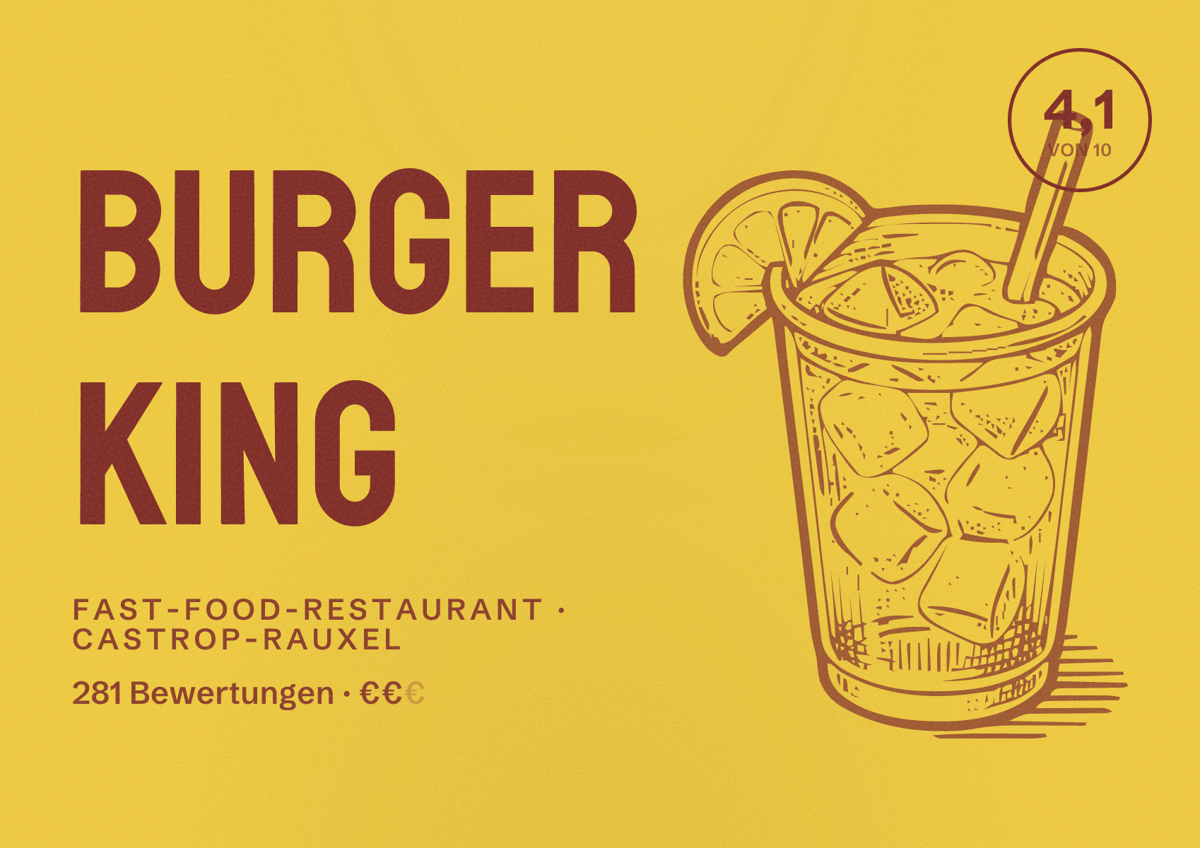 Illustriertes Poster von Burger King, Fast-Food-Restaurant in Castrop-Rauxel: Gästebewertung 4,1 von 10 aus 281 Bewertungen