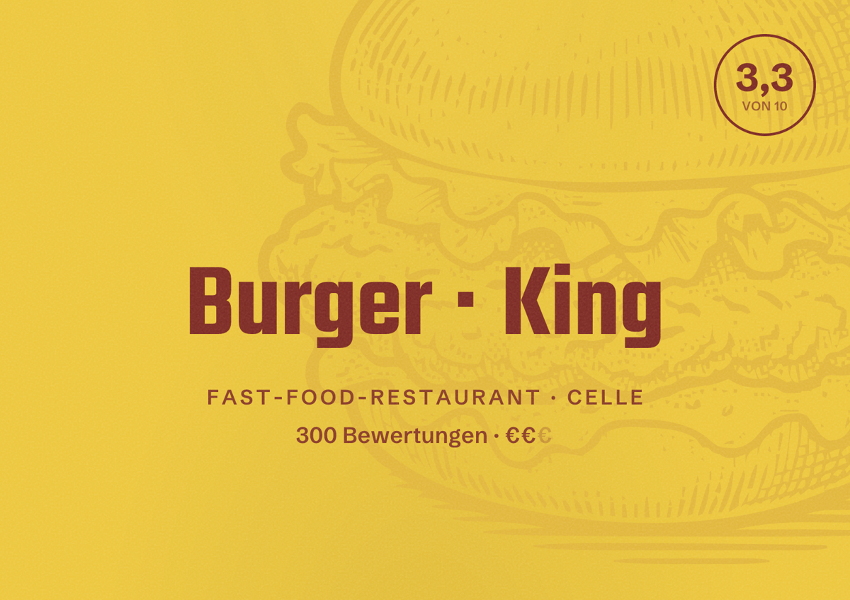 Illustriertes Poster von Burger King, Fast-Food-Restaurant in Celle: Bewertung 3,3 von 10 aus 300 Bewertungen, Preisniveau €€