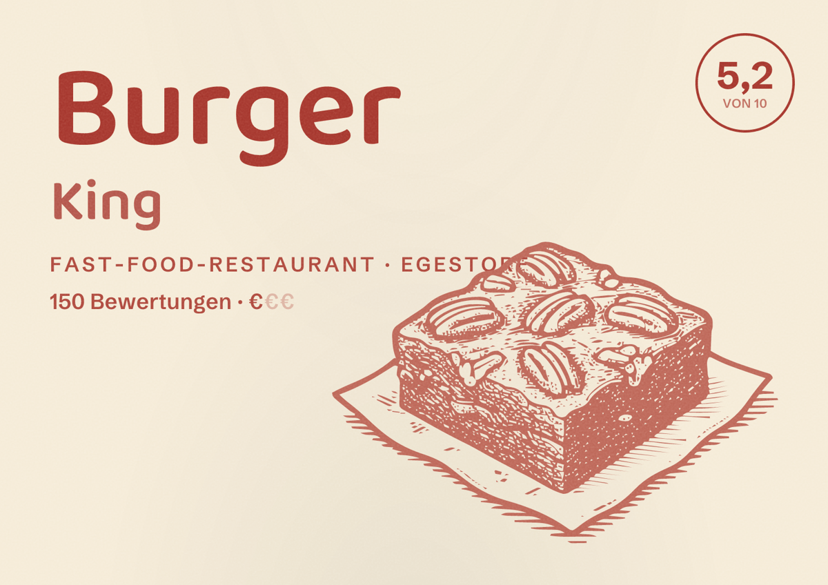 Illustriertes Poster von Burger King, Fast-Food-Restaurant in Egestorf: Bewertung 5,2 von 10 aus 150 Bewertungen, Preisniveau €