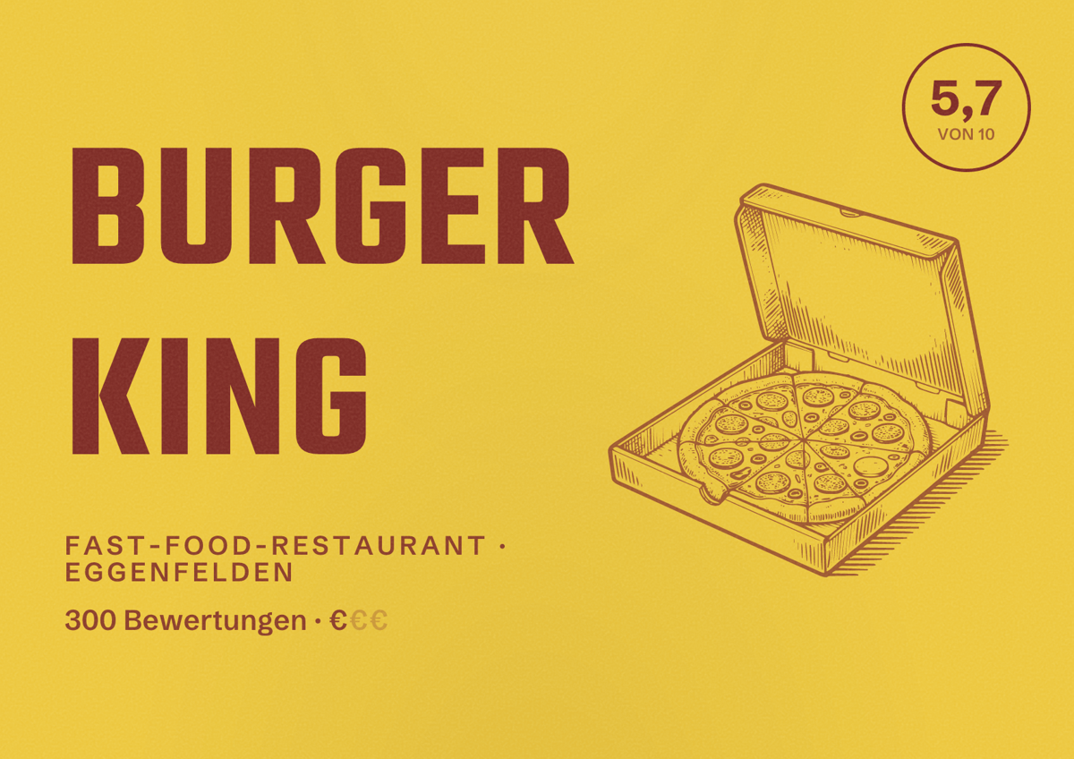 Illustriertes Poster von Burger King, Fast-Food-Restaurant in Eggenfelden: Bewertung 5,7 von 10 aus 300 Bewertungen, Preisniveau €